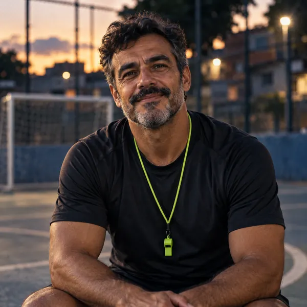 Treinador de escolinha de futebol na quadra