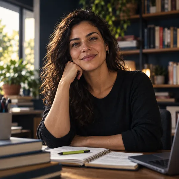 Professora particular em casa com livros